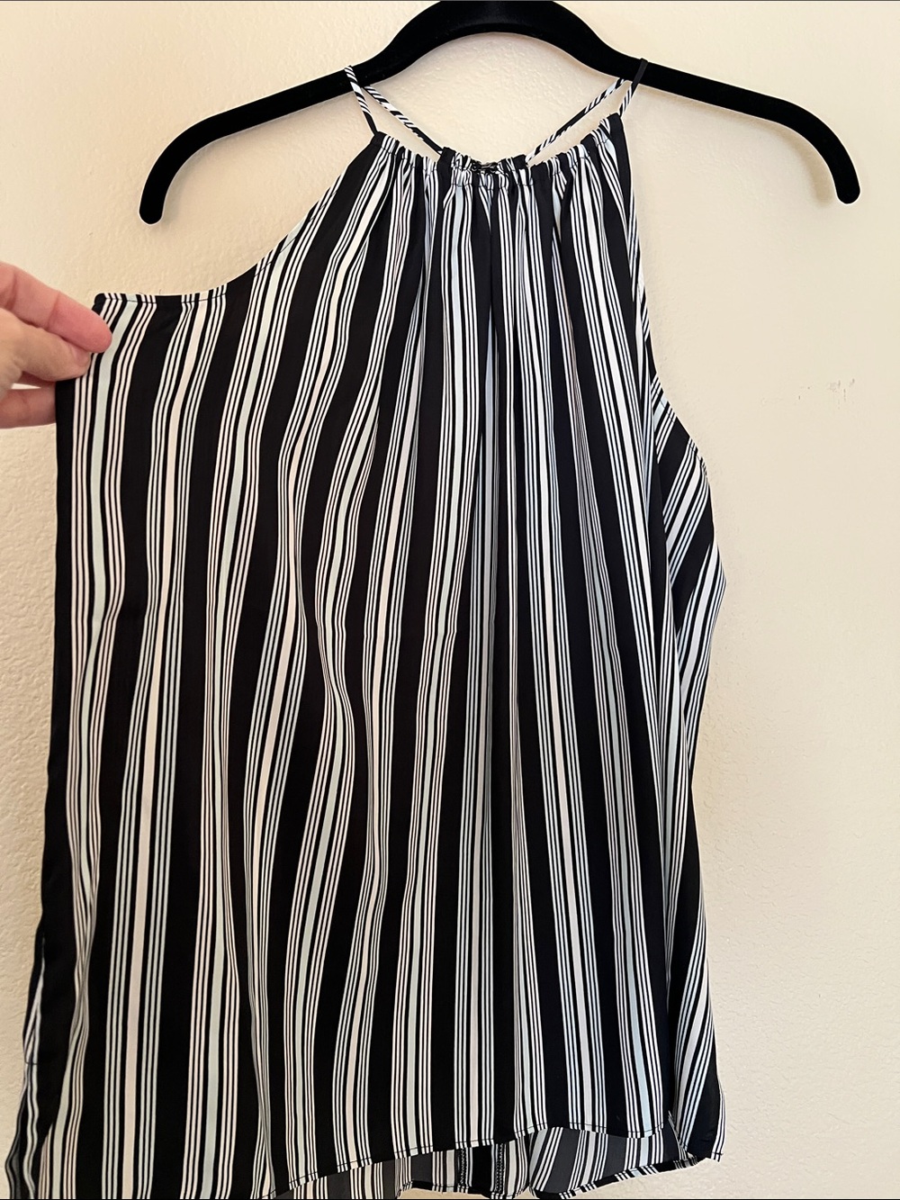 LOFT Black and White Vertical Stripe Halter Camisole